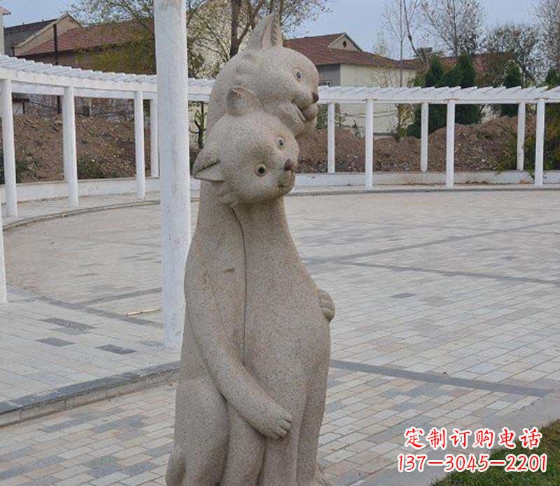 湖北公园动物小猫石雕