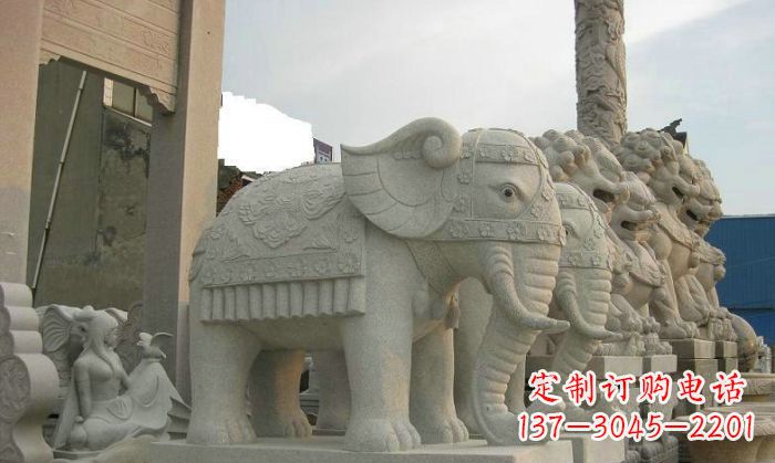 湖北公园动物招财大象石雕 (2)