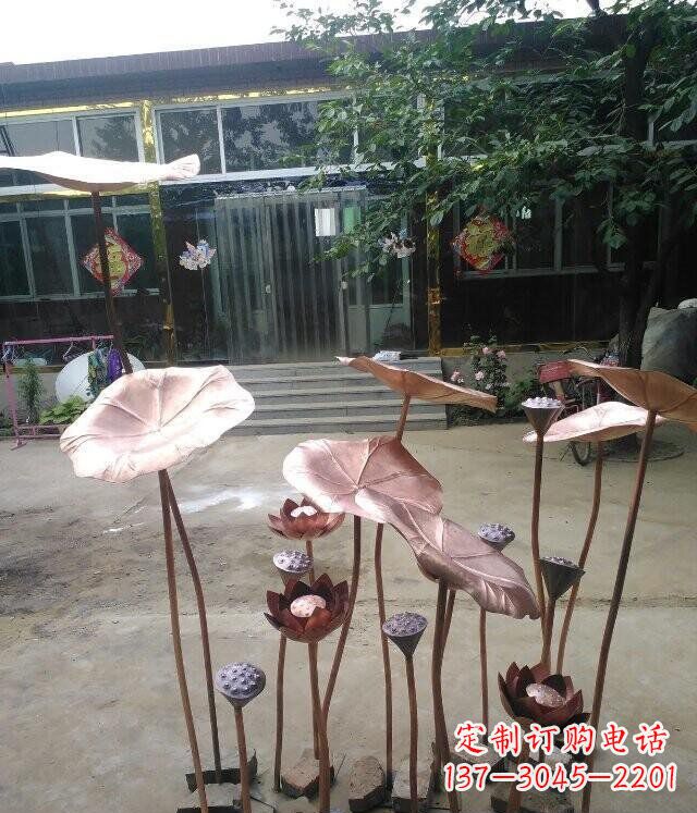 湖北公园锻造荷花荷叶景观铜雕