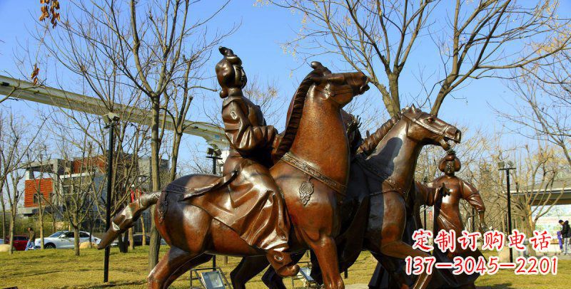 湖北公园古代女人骑马景观铜雕