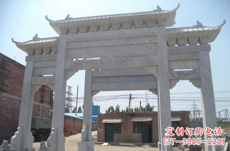 湖北公园汉白玉三门牌坊石雕