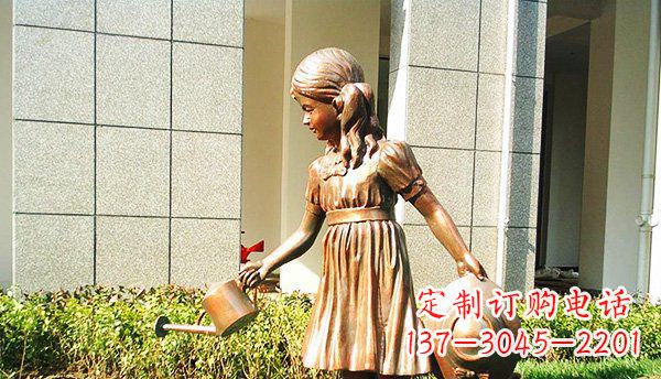 湖北可爱的公园小女孩铜雕