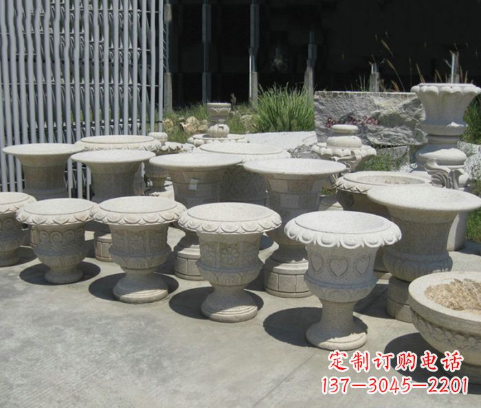 湖北大理石花盆石雕艺术品