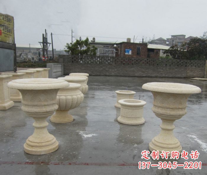 湖北完美绽放——大理石花盆石雕