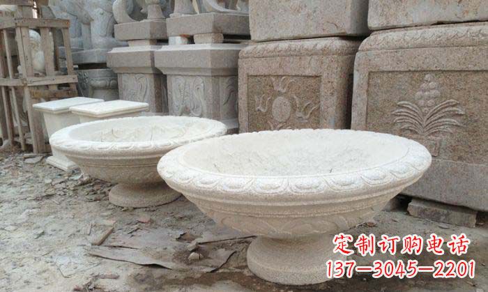 湖北细腻雅致的大理石花盆石雕