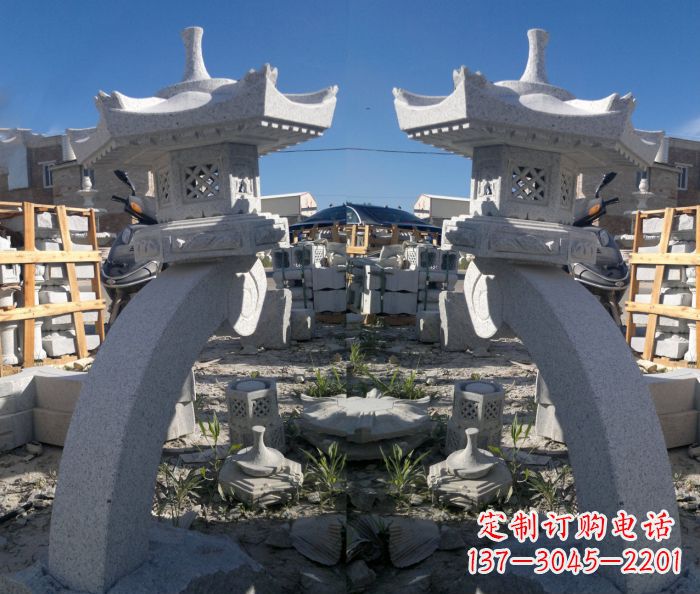 湖北精美大理石镂空石灯雕塑