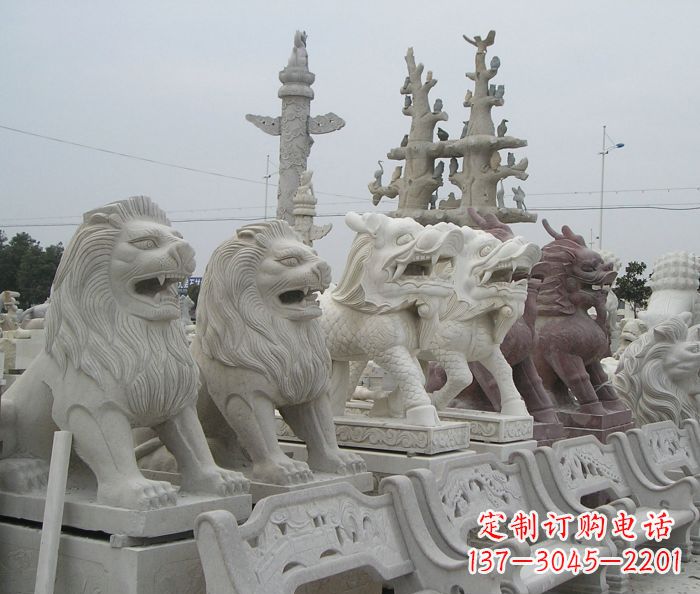 湖北新中式金色狮子雕塑