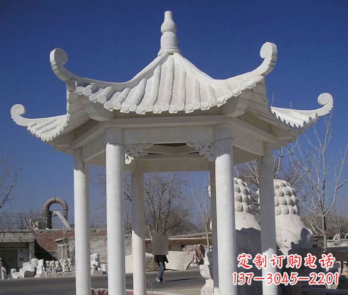 湖北公园景观汉白玉六角石雕凉亭