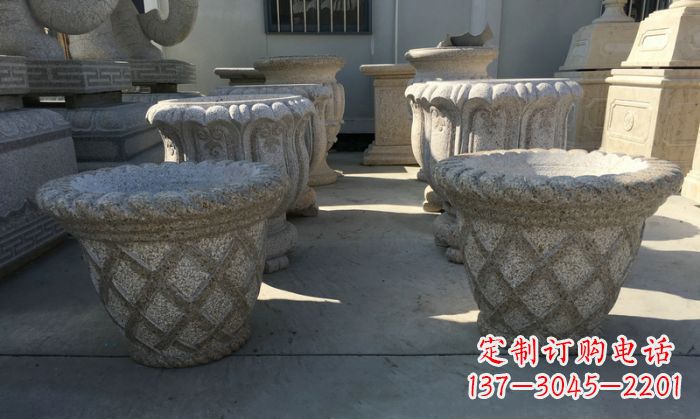 湖北公园景观花篮式花盆石雕 (2)