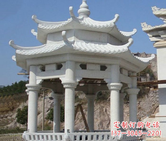 湖北公园景观汉白玉石雕凉亭