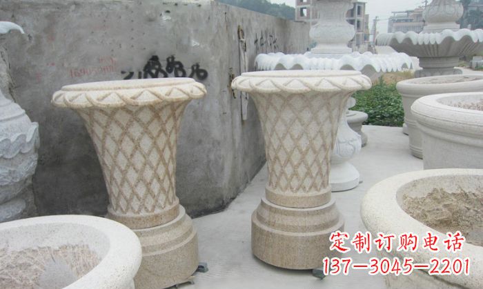 湖北公园景观花篮式花盆石雕