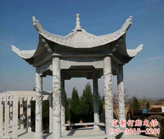 湖北公园景观六角凉亭石雕
