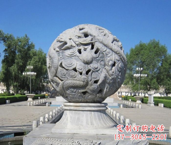 湖北公园景观龙浮雕球喷泉石雕