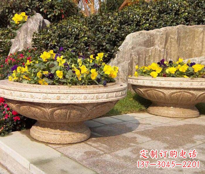 湖北公园景观砂岩花盆石雕 (2)