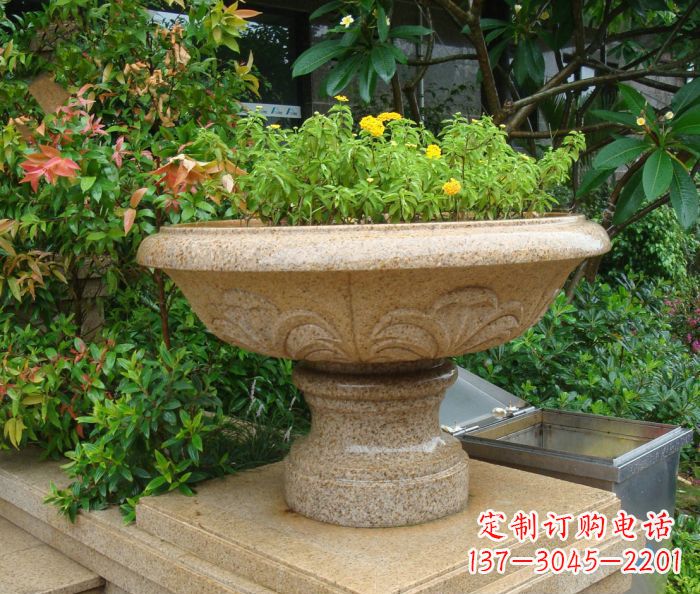 湖北公园景观砂岩花盆石雕 (3)