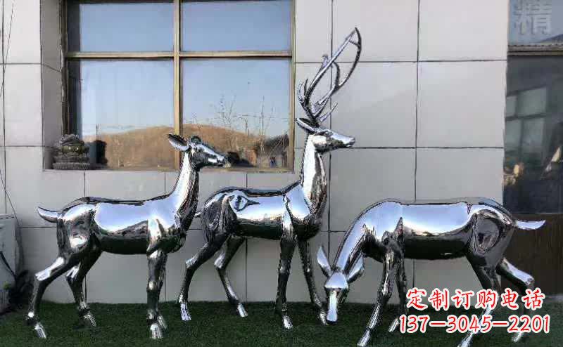 湖北华丽风格镜面不锈钢动物鹿雕塑