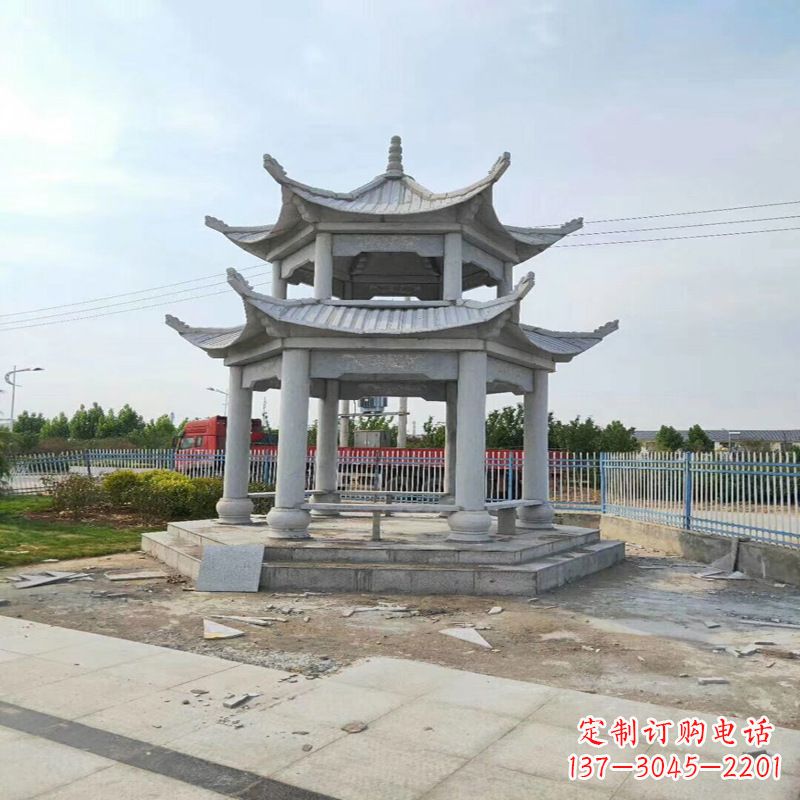 湖北中领雕塑-精美双层凉亭石雕