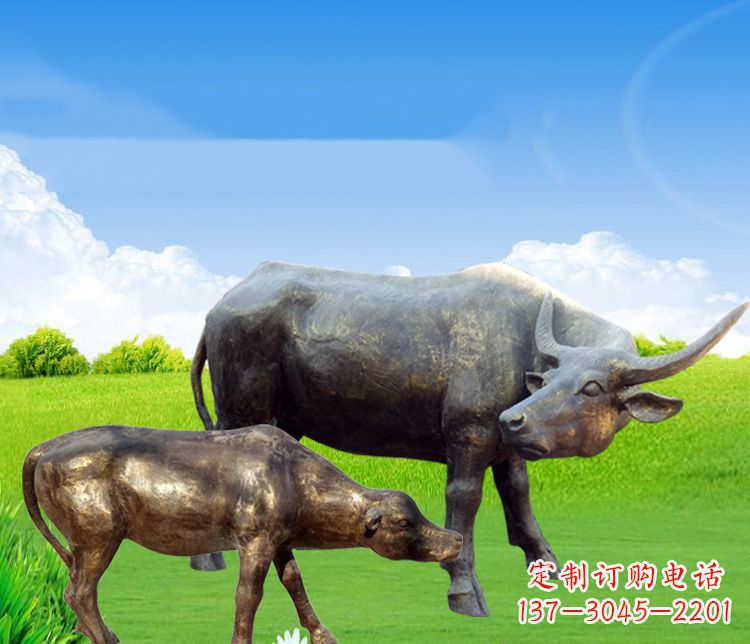 湖北公园母子黄牛铜雕