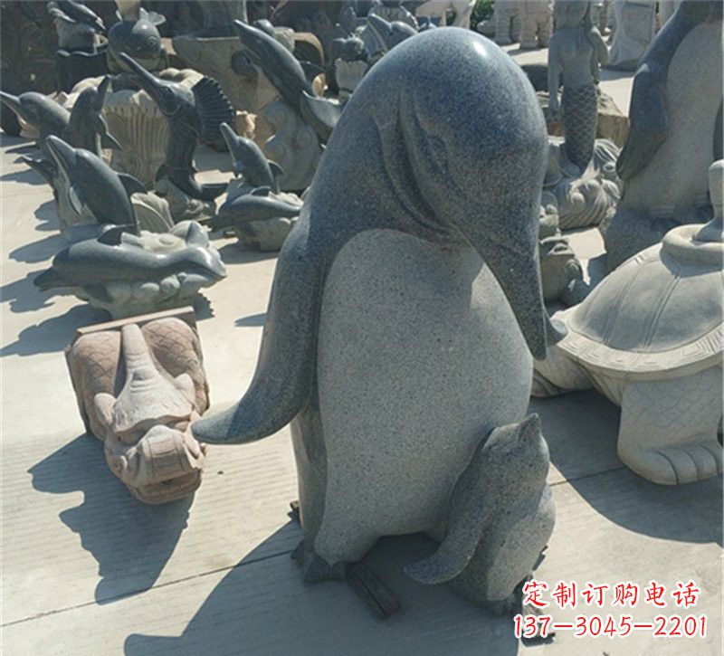 湖北爱永恒之石雕——公园母子企鹅石雕