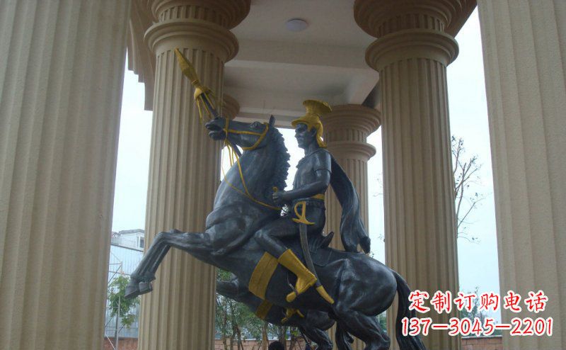 湖北公园骑马的罗马士兵人物铜雕