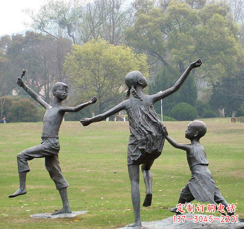湖北公园人物放风筝的儿童铜雕