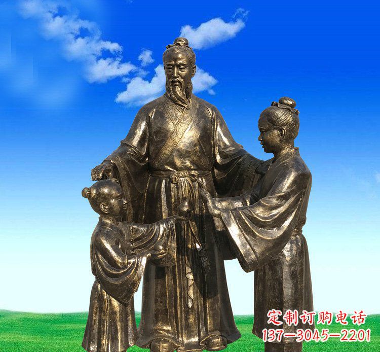 湖北公园铜雕孔融让梨人物雕塑
