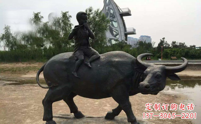 湖北铜雕牧童与犊子雕塑
