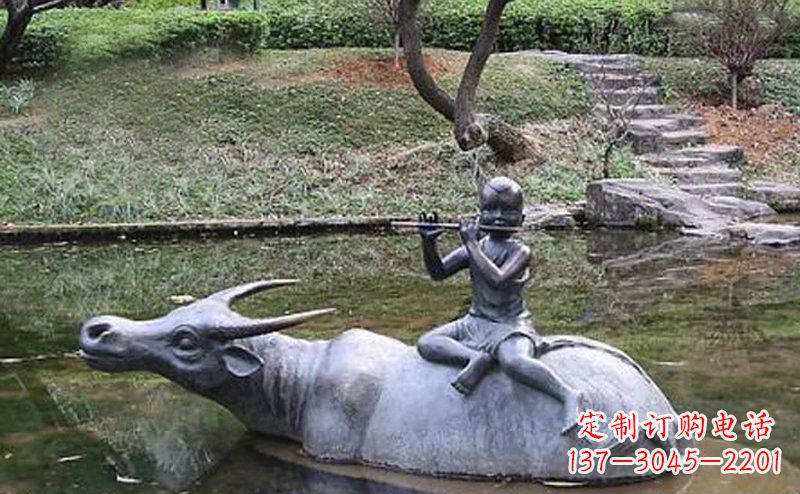 湖北草原上的牧童铜雕