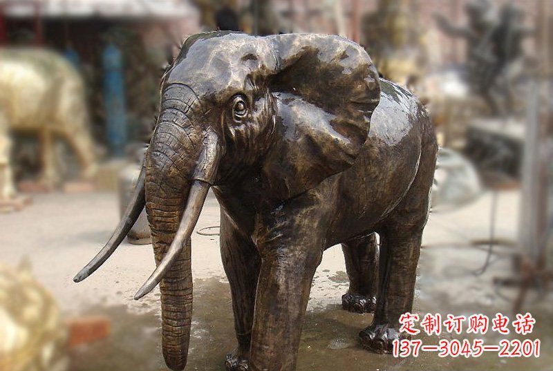 湖北公园铜雕象牙大象动物雕塑
