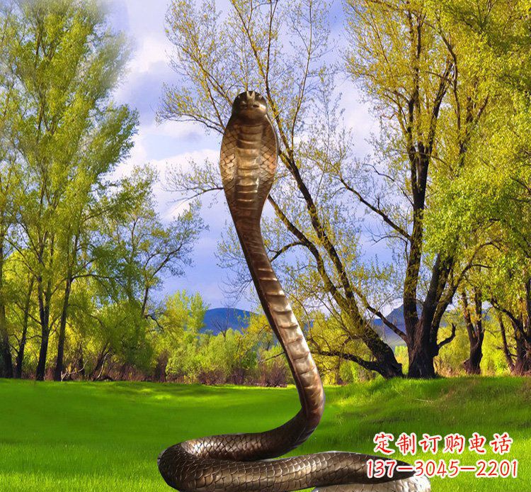 湖北公园铜雕眼镜蛇动物雕塑