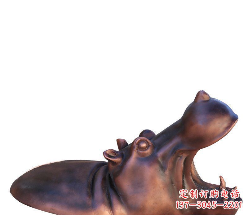 湖北公园铜雕张嘴河马动物雕塑
