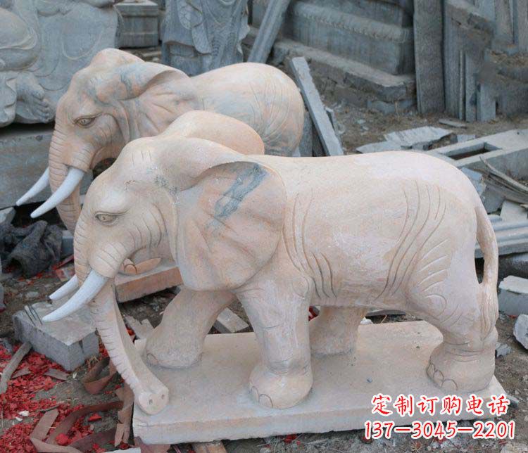 湖北雕刻出令人感动的那头大象定制公园晚霞红大象动物石雕