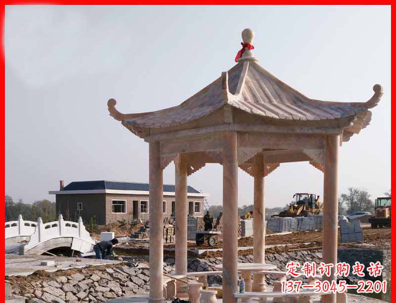 湖北红六角石凉亭雕塑