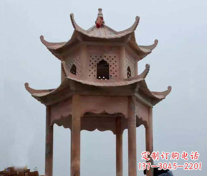 湖北中领雕塑双层六角石雕凉亭