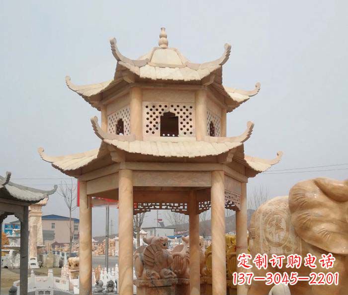 湖北红双层六角石凉亭雕塑