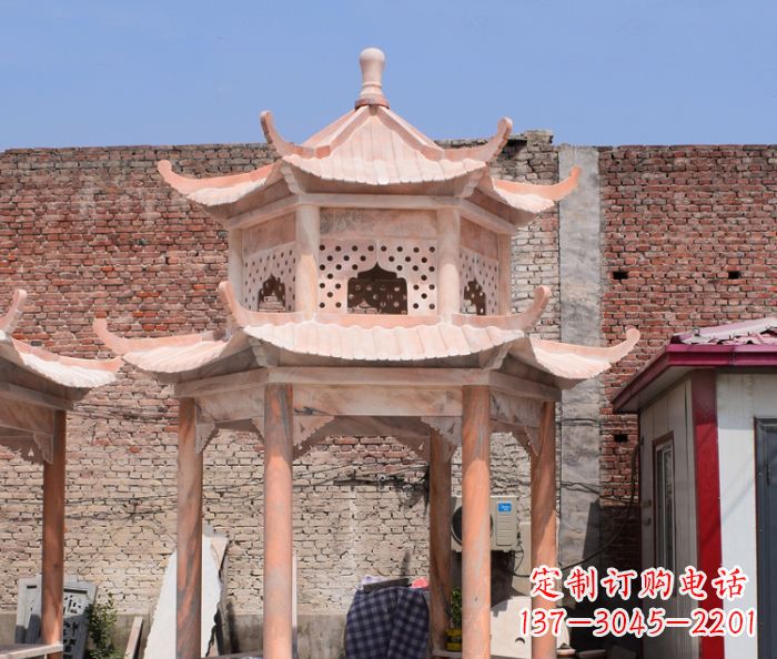 湖北中领雕塑精致双层石头凉亭雕塑