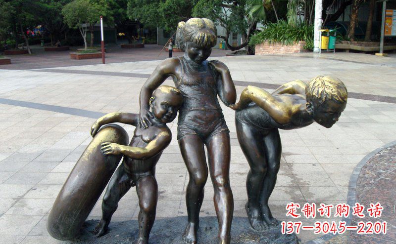 湖北公园小孩小品铜雕