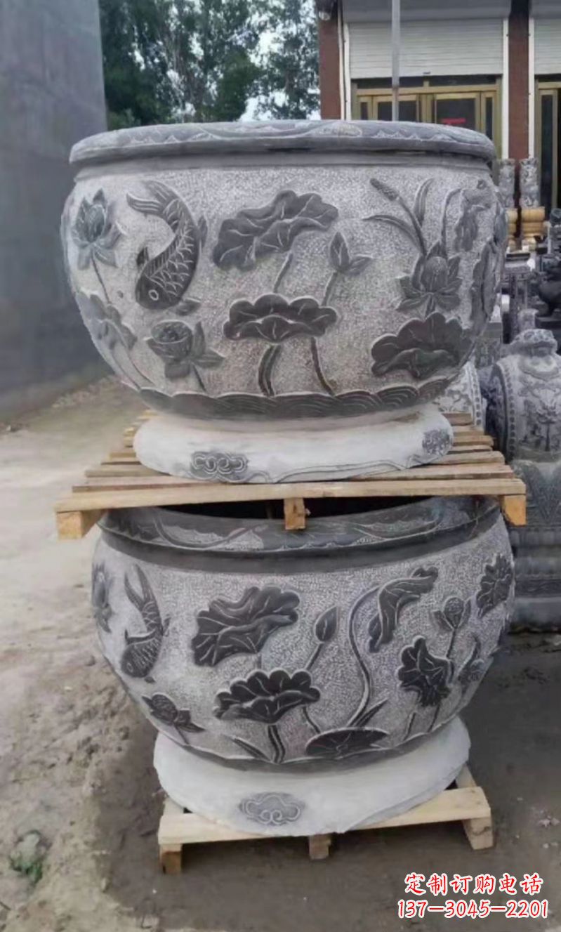 湖北精致的石头水缸雕塑,为您的公园小区增添美丽色彩