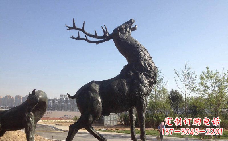 湖北驯鹿精美铜雕