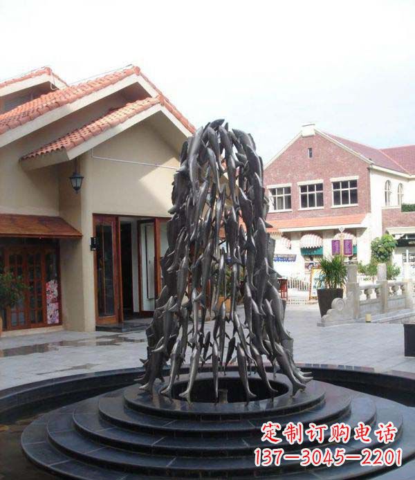 湖北欢乐鱼群,喷泉铜雕