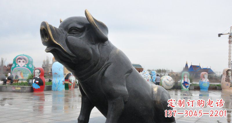 湖北公园猪动物铜雕 (3)
