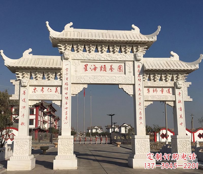 湖北古代牌坊浮雕柱子
