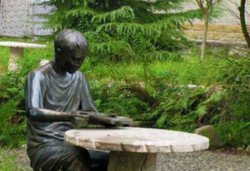湖北经典美好时光——铜雕男孩看书雕塑