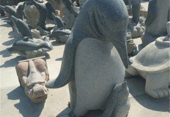 湖北爱永恒之石雕——公园母子企鹅石雕