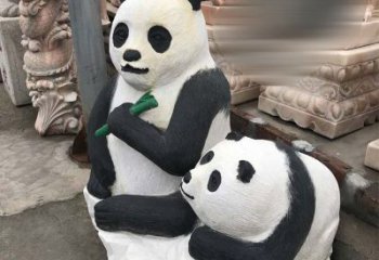 湖北领雕塑——公园母子熊猫石雕