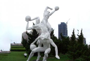 湖北公园体育运动不锈钢网格打篮球人物雕塑
