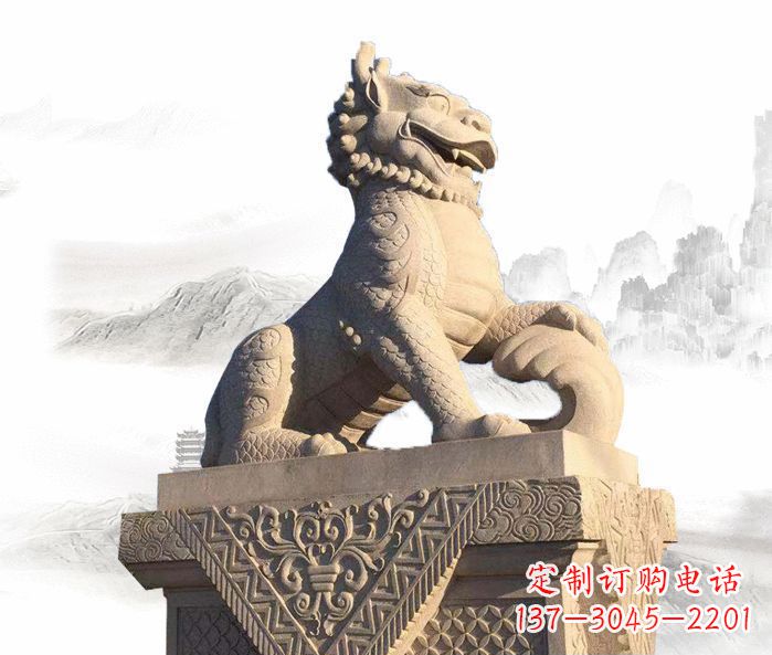 湖北精美古典大理石麒麟石雕