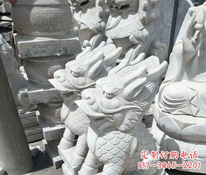 湖北传统工艺,精细做工,古代神兽大理石麒麟石雕高端定制
