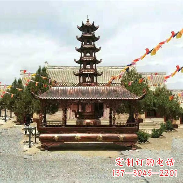 湖北古代铜香炉方形雕龙平底双耳