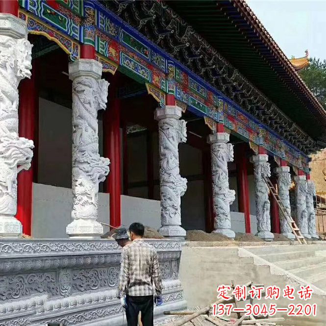 湖北精美手工制作的精美古建汉白玉龙柱雕塑